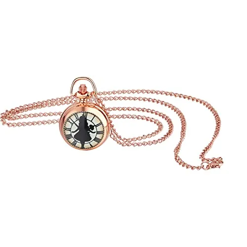 JewelryWe Reloj de Bolsillo para Mujer, Reloj Bolsillo de Caja de Moda Simple para Niña Esfera con Números Arábigos con Collar para Mujer Cadena de Suéter Oro Rosa