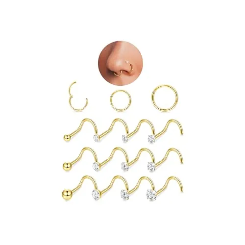 FIOROYAL 20G Piercing Nariz Oro,Espiral Piercing Nariz Acero Quirurgico,18G Clicker Piercing Nariz Aro 6/8/10mm,Piercing Helix Nostril Pendientes Nariz para Mujer Hombre