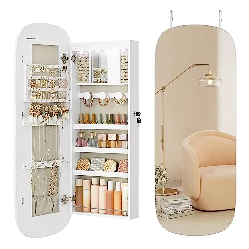 SONGMICS Armario para Joyas, de Pared, con Luz LED y Cerradura