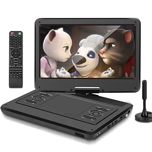 KCR 14 Pulgadas TV portátil/Reproductor de DVD Combo con HD Pantalla LED giratoria y sintonizador de TV Digital DVB-T2 /USB/HDMI,batería incorporada,Altavoces estéreo duales