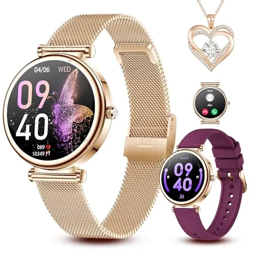 FIYAPOO Reloj Inteligente para Mujer, Pantalla Táctil HD de 1,3 Pulgadas IP68 Resistente al Agua, Deportivo Smartwatch con Monitor de Ritmo Cardíaco, Podómetro, Oxímetro para Android iOS, Regalo