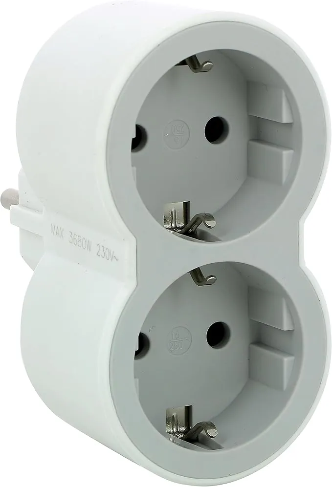 LEGRAND Adaptadores Doble 2P+T, 2 Tomas de Corriente Frontales, Ladron de enchufes. Color Blanco/Gris Claro 694516