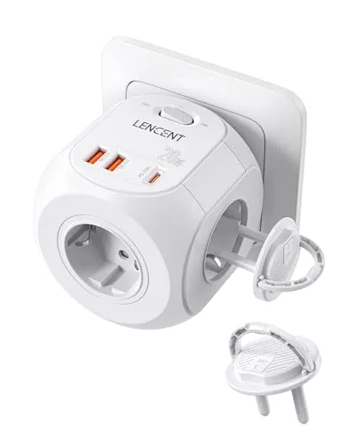 LENCENT Enchufe USB Cubo Carga Rápida PD20W, Ladron Enchufe con 4 Tomas CA