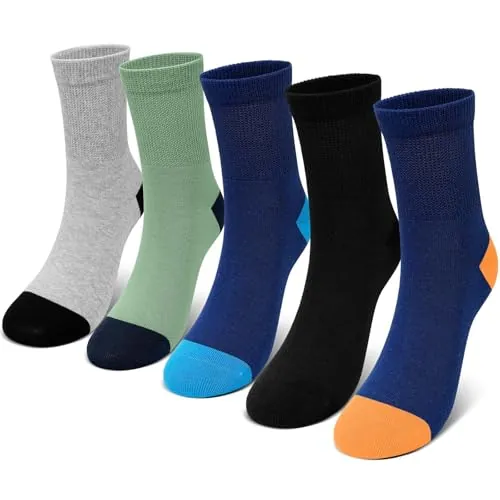 PUTUO Calcetines Niña Niño de Algodón: Calcetines con Borde Ancho Sin Costuras Infantiles Talla 35-38 – Suave Transpirable 11-14 años Mixto 5 Pares