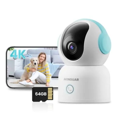AKINGUAR 4K 8MP Camara Vigilancia WiFi Interior, con Tarjeta de 64GB