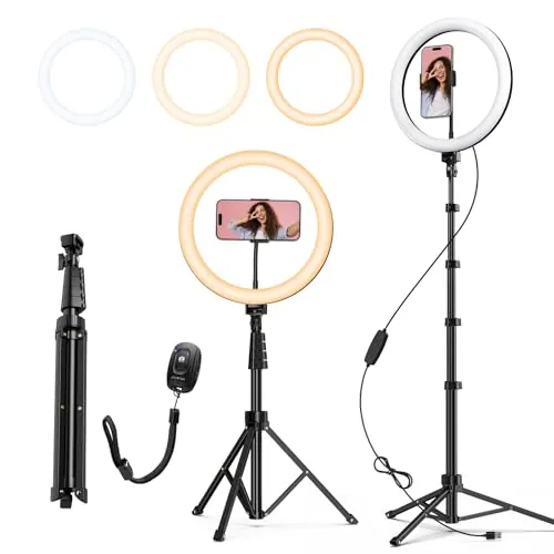 ATUMTEK Anillo de Luz LED 12" con Trípode Extensible 160 cm, 3 Modos de Iluminación & 10 Niveles de Brillo, Luz Selfie con Mando a Distancia para TikTok, Youtube, Fotografía y Streaming