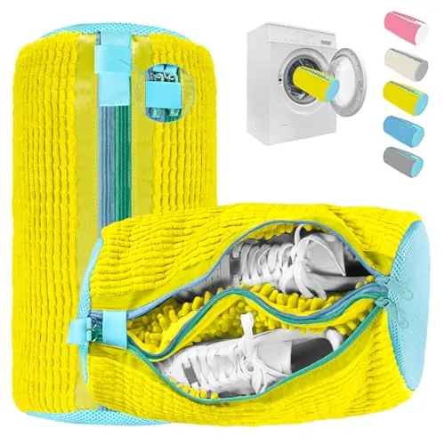 2 en 1 Bolsa Lavadora Zapatillas, Bolsa para Lavar Zapatillas en Lavadora con Doble Cremallera, Limpieza 360°, Reutilizable, Bolsas Lavadora con Cremalleras Ocultas