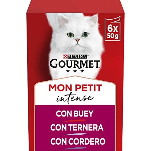 GOURMET Mon Petit, Comida Húmeda para Gato Adulto, Trocitos en Salsa, Surtido de Buey, Ternera y Cordero, 8 Packs de 6 Sobres de 50 g. (48 sobres)