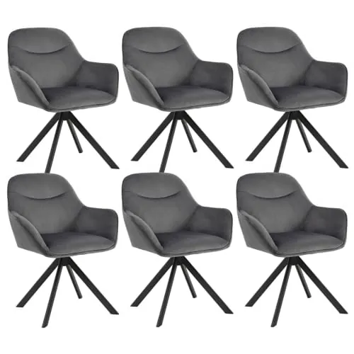 Goeurvant Juego de 6 Sillas de Comedor Giratorias de Terciopelo, Silla 360° con Reposabrazos, Sillón Moderno de Estilo Nórdico para Salón, Gris Oscuro
