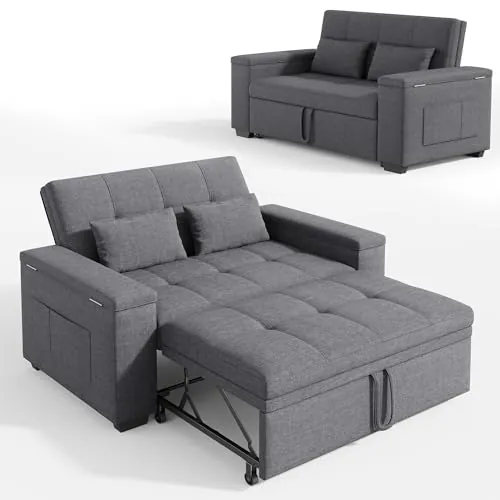 Xbro Sofa Cama 2 Plazas, Sillón Convertible 3 en 1 con Cama, Sofá con Respaldo Ajustable en 3 Posiciones y Espacio de Almacenamiento, 156 x 74 x 86cm, Incluye Dos Cojines,Gris Oscuro