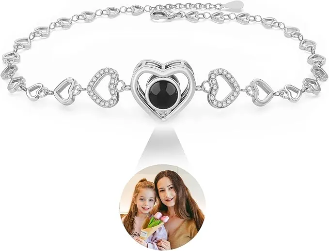 Easycosy Regalo Dia de la Madre, Pulsera Mujer Personalizada, Pulsera con Foto Dentro, Pulseras Personalizadas con Foto Proyeccion, Regalos Originales para Mamá, Mujer, Esposa, Pareja, Amigo, Novio