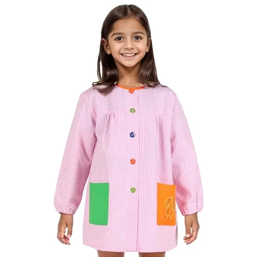 Etrexonline Bata Escolar Unisex para Niños y Niñas - Uniforme Infantil para Guardería y Colegio con Botones, Duradero y Cómodo - Rosa, 7-8 años (Talla 6)