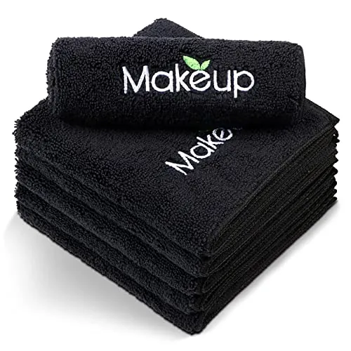 Orighty Toallitas Desmaquillantes - Toallitas de microfibra ultrasuaves y de secado rápido para el rostro, absorbentes para la limpieza y con los dedos para desmaquillar, 33 x 33 cm, 6 unidades Negro