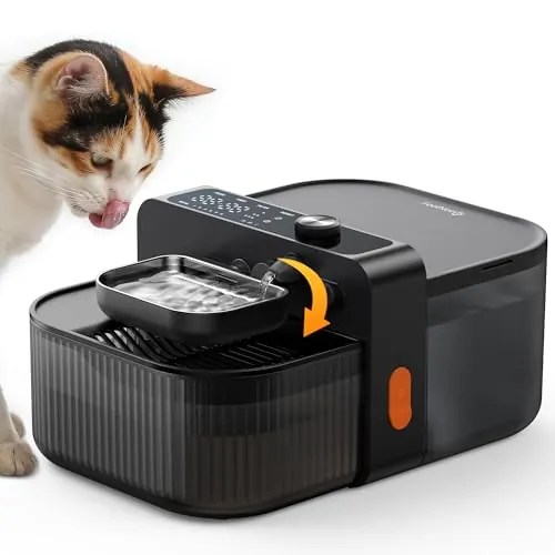 FEELNEEDY 3,5L Fuente para Gatos sin Cable y sin Filtro con Batería 3000mAh, Sin Mantenimiento Costoso, Bebedero Gatos Inalámbrico con Separación del Agua Limpia y del Agua Usada