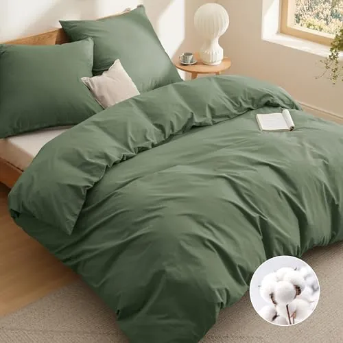 Bedsure Funda Nórdica Cama 150 - Algodón 240x220 2xFunda 65x65, Verde Oliva | Con cremallera, Fácil Instalación, OEKO-TEX, Suave Transpirable, Para Hogar y Hotel