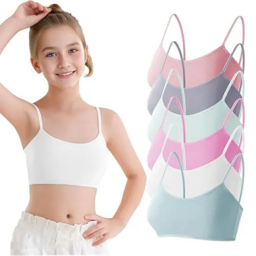 Channo Sujetador de Niña Algodón Top Básico sin Aros Regreso a la Escuela con Almohadillas Extraíbles. Pack de 6 Sujetadores. Talla L (12-14 años)