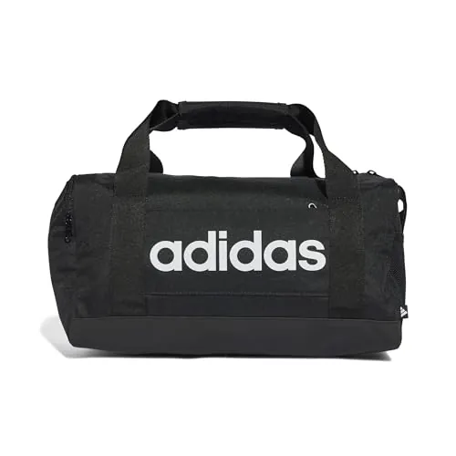 adidas Unisex - Adulto Essentials Linear Duffel Bag, Black/Black/White, XS