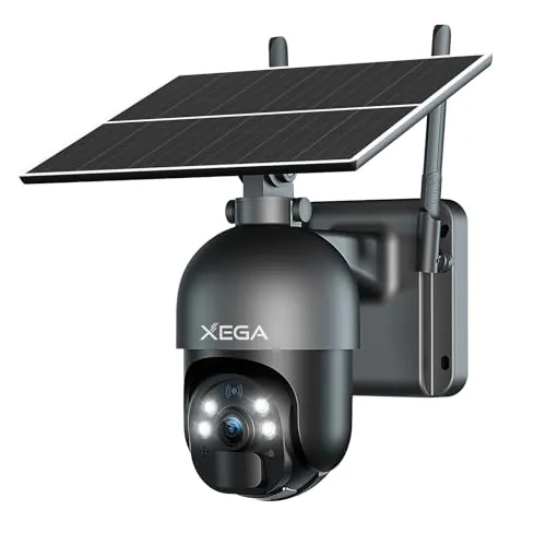 Xega 4G LTE Cámara de Seguridad Inalámbrica para Exteriores Solar | 2K HD Cámara 355°/95°, Sensor de Movimiento PIR, Visión Nocturna, Conversación Bidireccional, Tarjeta SIM Incluida