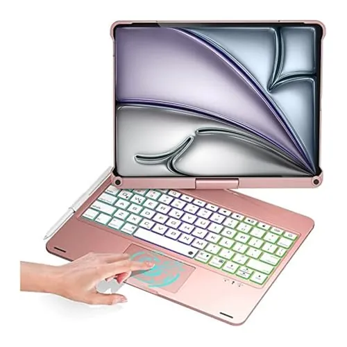Zienstar Funda con Teclado Español Rotación 360° para iPad Air 11" M2/M3/M4 (2026),Air 4/5 10.9", iPad 10th /11th A16, iPad Pro 11" (2018-2022),Retroiluminado,Trackpad Click-Rosa