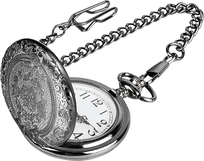 JSMTKJ Reloj de Bolsillo de Cuarzo con Cadena de números árabe clásico y Vintage para Hombres Mujeres Padre Cumpleaños Aniversario Bronce (Negro)