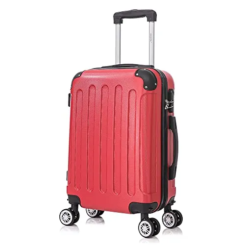 RAYKONG Maleta Cabina ABS 55x40x20cm (40L) - Trolley pequeña Equipaje de Mano - 4 Ruedas Dobles Giratorias 360ª - Rojo
