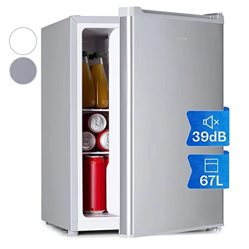 Klarstein Nevera Pequeña, 67L para Refrescos y Cerveza con 4L Congelador, Mini Nevera Cristal, Minibar Silencioso, Enfriador de Vino, Interior/Exterior, Frigorificos Estantes Extraíbles