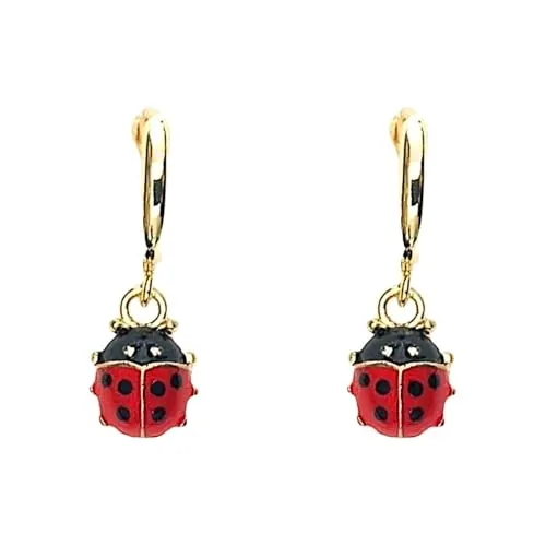 ASTER ALHELÍ – Pendientes Dorados Mujer Mariquitas – Aros Pequeños Chapados en Oro – Colgantes Mariquita Roja Juveniles – Regalo Original Mujer Niña