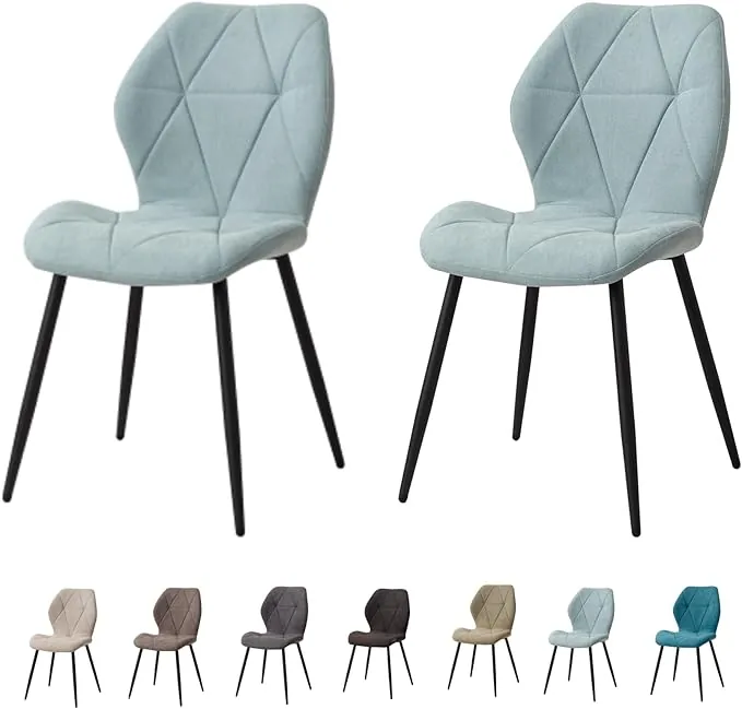 GrandCA HOME Juego de 2 Sillas de Comedor, Sillas de Comedor Tapizadas, Sillas de Cocina Nórdicas, Sillas Acolchadas con Patas de Metal, Cojines de Tela de Rombos,Menta Verde-R