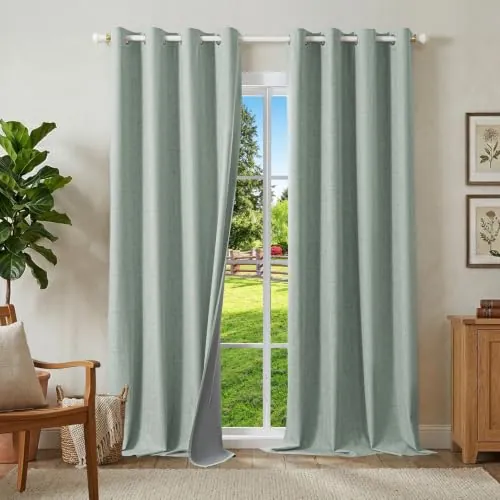 Runyéla 100% Cortinas Opacas Lino Termicas para Dormitorio y Salon 2 Piezas
