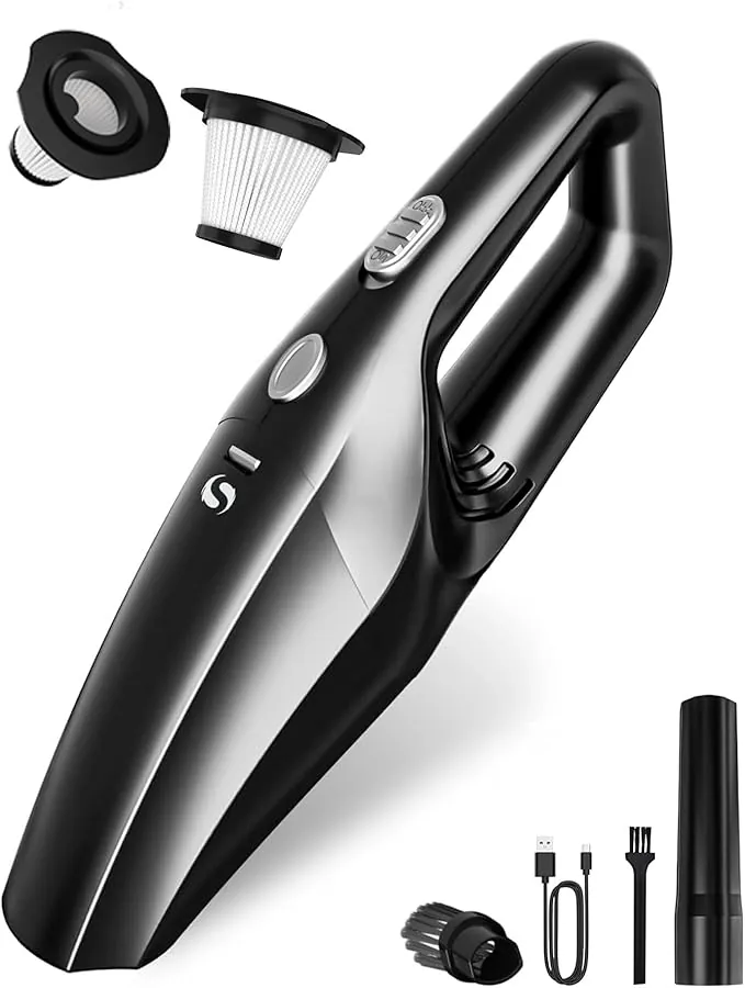 Aspirador De Mano Potente, Aspirador Coche Recargable, Aspiradora De Mano Sin Cable Pare Filtro HEPA, Mini Aspiradora para Hombres y Mujeres, Accesorios para Limpieza Interior