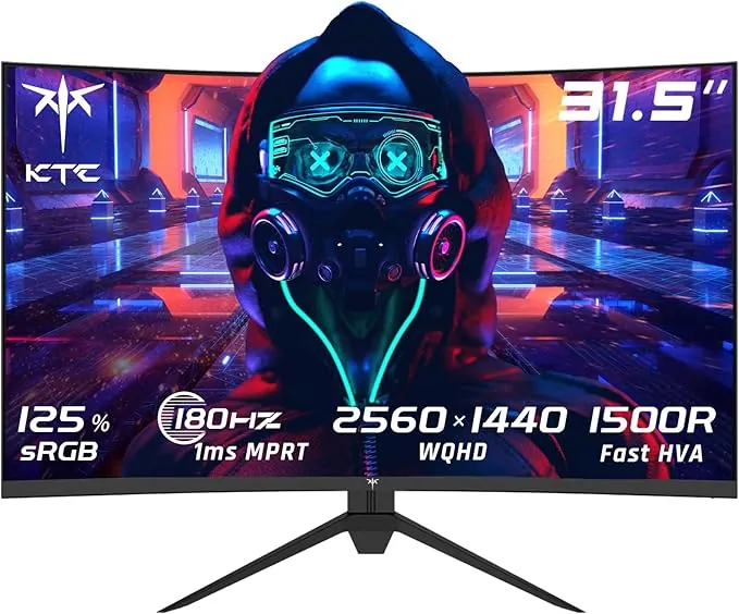 KTC Monitor Gaming Curvo 32 Pulgadas, 180Hz, 2K QHD 2560 x 1440 píxeles, 1ms, HVA 1500R Sin Marco, HDR10, FreeSync & G-Sync, Pantalla de reducción de luz Azul, DP1.4 180hz, HDMI2.0 144hz, H32S17