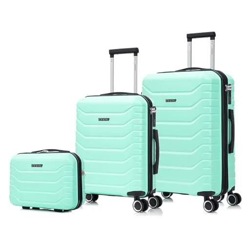 RAYKONG Conjunto de 3 Maletas|Neceser 29x35x16.50cm|Maleta Cabina ABS+PC 55x40x20cm|Mediana Expandible 20kg-23kg - 66x45x27.50-30cm | Menta