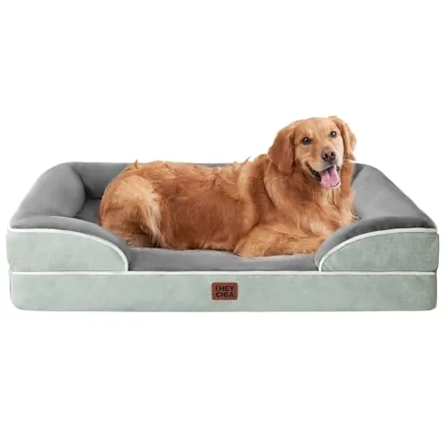 EHEYCIGA Cama Perro Extra Grande 112x81x16cm, Colchon Perro Impermeable Lavable con Espuma Viscoelástica, Sofá Perro Ortopedica Desmontable, Verde Grisáceo