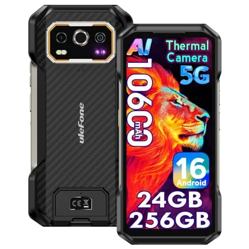 Ulefone Armor 27T Pro Plus 5G Móvil Resistente, 24GB+256GB/2TB Movil Irrompible, 64MP+Cámara de Imagen térmica, 6.78"FHD+, 10600mAh Carga Inalámbrica, Android 16 Telefono Movil Antigolpes IP68,NFC,OTG