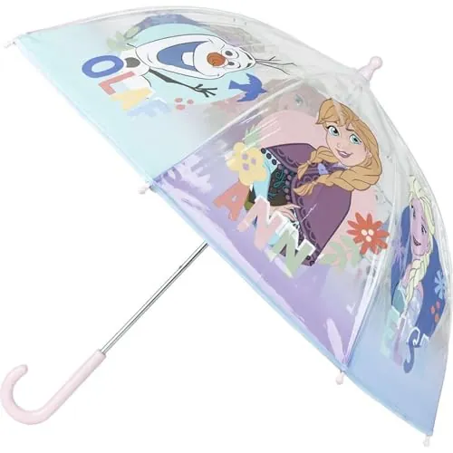Paraguas de Burbuja de Frozen - Apertura Manual - Estampado de Elsa, Anna y Olaf - Elaborado en 100% POE con Estructura de Fibra de Vidrio - Producto Original Diseñado en España