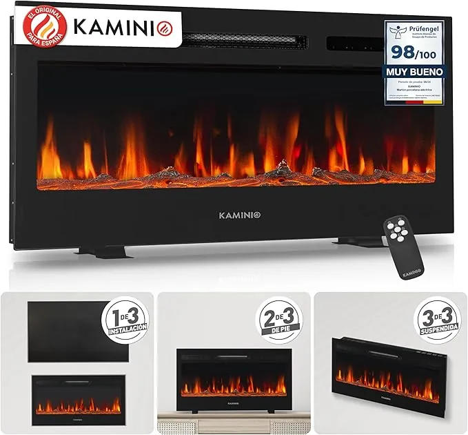 KAMINIO Eléctrica Chimenea Marlon - Chimenea eléctrica 3 en 1 con calefacción, Efecto de Llama 3D, 12 Colores de Llama, Control Remoto (36 Pulgada)
