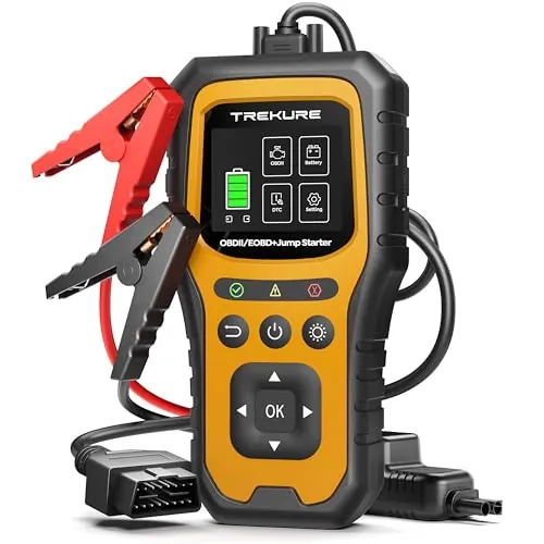 TREKURE Arrancador de Baterías de Coche 6000A con OBD2 Diagnosis Coche, Arrancador de Coches Portátil con Función de Arranque Forzado, Prueba de Batería, Pantalla Grande(para All Gas o 10L Diesel)