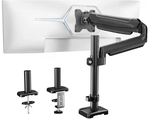 BONTEC Soporte Monitor de Escritorio, Brazo Monitor con Resorte de Gas y Poste para Pantallas de 13 a 34 Pulgadas, VESA 75/100 mm, Capacidad 9 kg, Inclinación, Giro, Rotación, Gestión de Cables