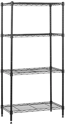 Amazon Basics Unidad de almacenamiento estrecha de 4 baldas con estantes ajustables en altura y pies niveladores, peso máximo de 363 kg, Negro, 34 x 58.9 x 121.9 cm (D x W x H)