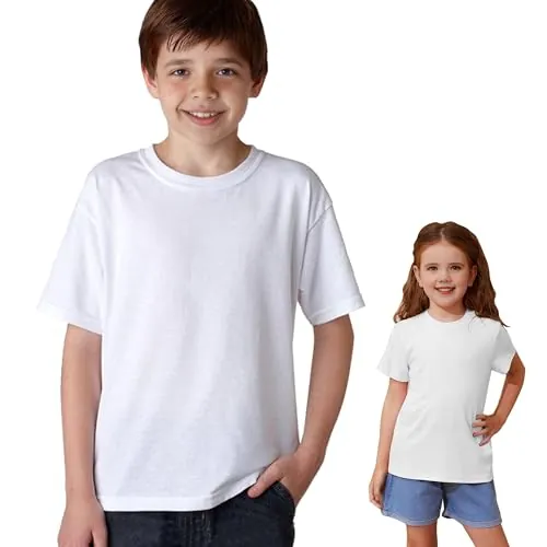 Vida Sol Camiseta Infantil 100% Algodón, Unisex, Manga Corta, Cuello Redondo, 1 Unidad, Suave y Transpirable, Diseño Básico y Cómodo, Ideal para Uso Diario, Tallas 5-6 Años, Blanco, XS