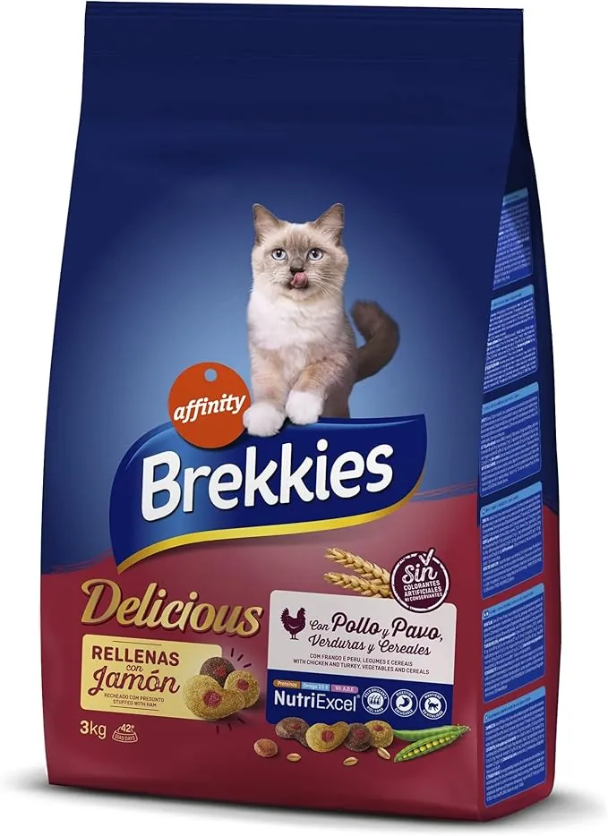 Brekkies Pienso para Gatos Delicious con una Selección de Aves y Verduras - 3000 gr
