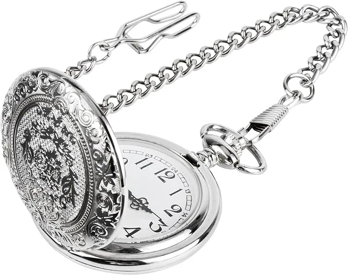 JSMTKJ Reloj de Bolsillo de Cuarzo con Cadena de números árabe clásico y Vintage para Hombres Mujeres Padre Cumpleaños Aniversario