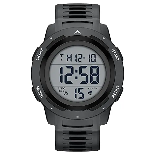 GOLDEN HOUR - Relojes deportivos digitales impermeables para hombre, pantalla ancha, fácil de leer, estilo militar con correa de goma, Negro -