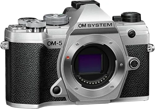 OM SYSTEM OM-5 Cámara con Sistema Micro Four Thirds, Sensor Live Mos de 20 MP, Estabilización de Imagen Mejorada de 5 Ejes, IP53, Handheld High Res Shot, Plata