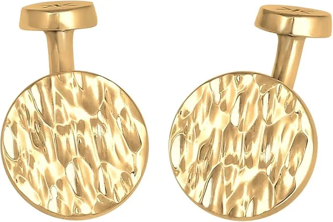 Kuzzoi Gemelos para hombre con diseño de moneda en aspecto martillado, plata de ley 925 chapada en oro, gemelos para camisa, elegantes regalos para hombres para bodas y cumpleaños, Plata de ley 925