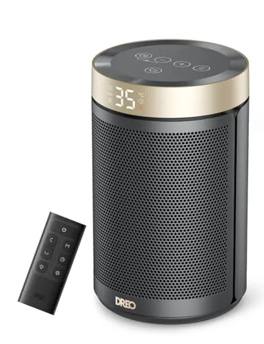 DREO Calefactor Cerámico de Bajo Consumo, Portátil con Termostato, Temporizador 12H, Modo Eco y Ventilador Silencioso, Calentador Eléctrico 1500W PTC Rápido y Seguro para Oficina, Dormitorio y Hogar