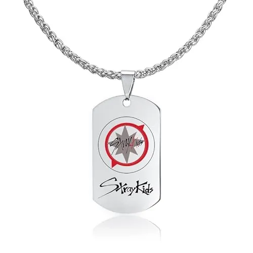 ZHENGGE Kpop Stray Kids Merch Colgante Collar, Collar de Acero Inoxidable Stray Kids para Regalos