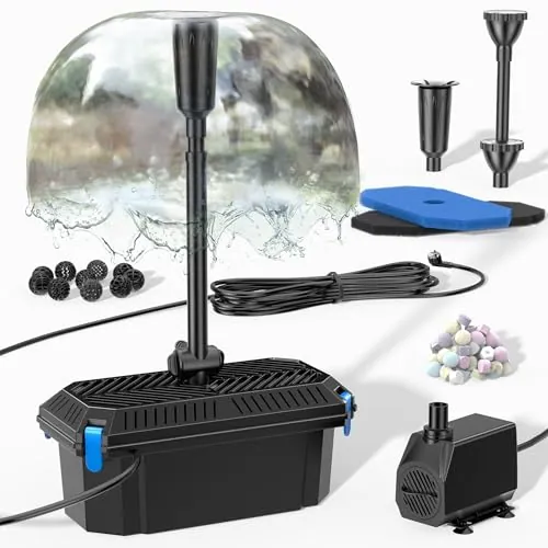 Biling Bomba de Filtración para Estanques con 40 W y 2500 l/h, 3 Cabezales de Pulverización y Válvula de Control de Caudal para Estanques de Jardín y Fuentes de hasta 4000 l