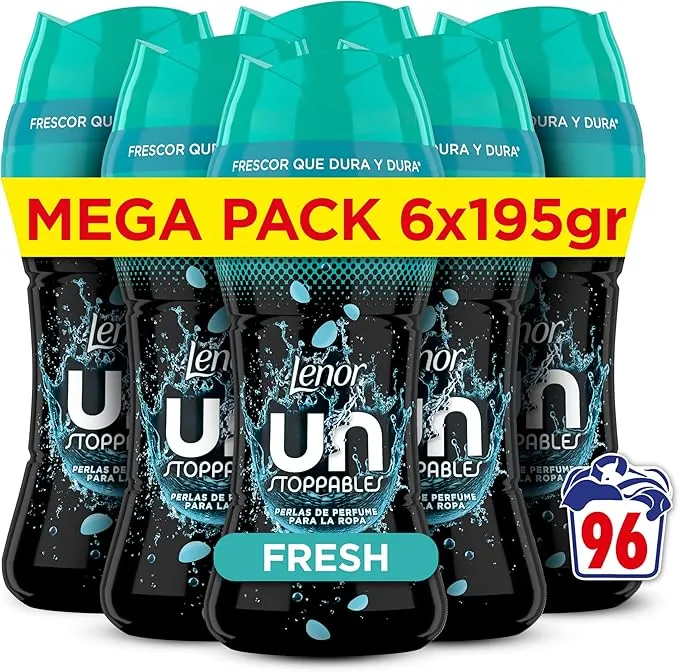 Lenor UNstoppables Perlas de Perfume para la Ropa, 96 Lavados (6 x 195g), Suavizante con Fragancia Fresca, Potenciador de Frescor