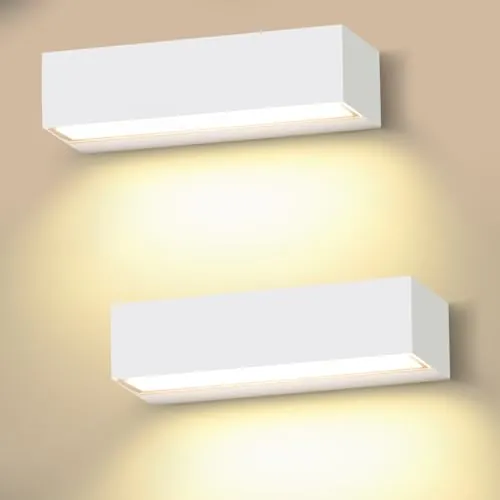 2 Pack 18W Apliques Pared Exterior 30cm Blanco Aplique de Pared 3000K Blanca Cálida Aplique Pared Interior Impermeable IP65
